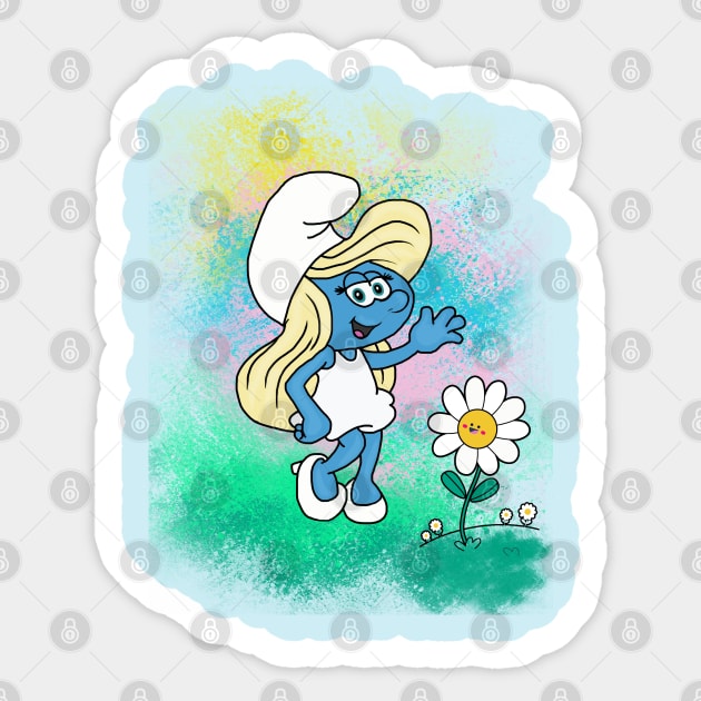 Smurfette Waving - Smurfs Sticker by By Diane Maclaine